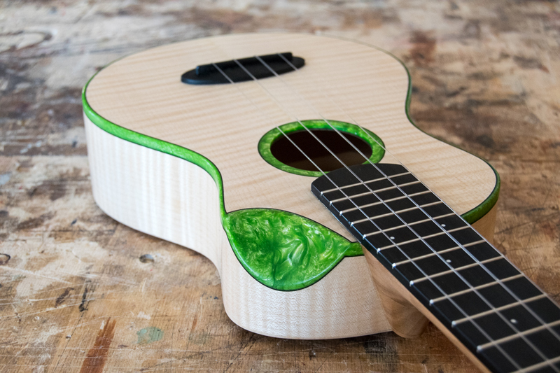 Spruce and Maple concert Libero with green bindings